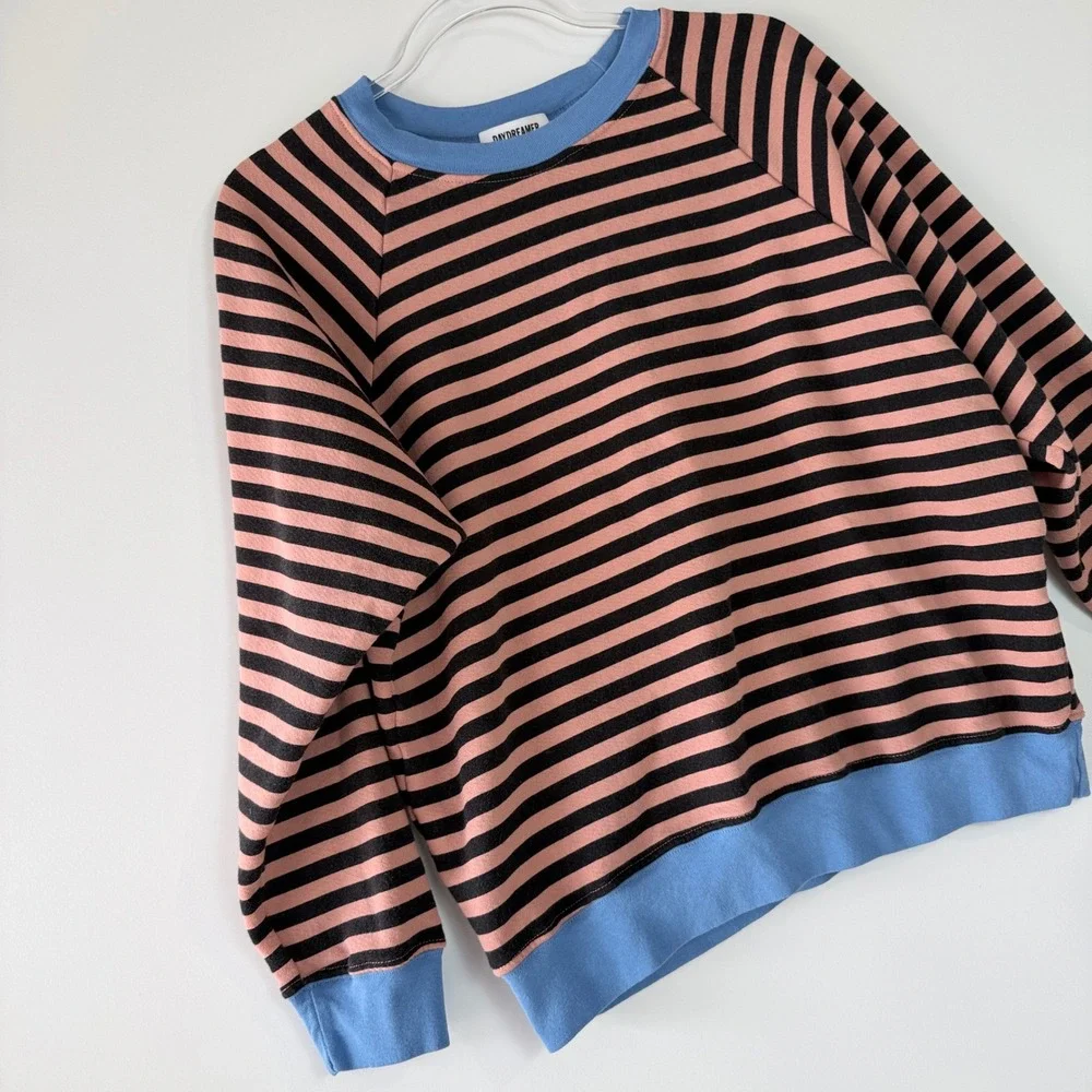 Evereve Daydreamer Stripe Vintage Sweatshirt Womens M Pink Blue Raglan Cotton - Picture 4 of 12